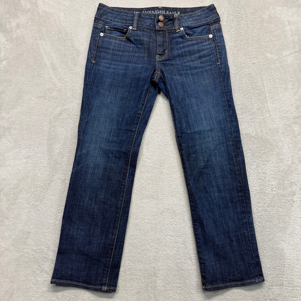 American Eagle Jeans Womens 2 Regular Artist Crop Whiskered Dark Wash Blue Denim